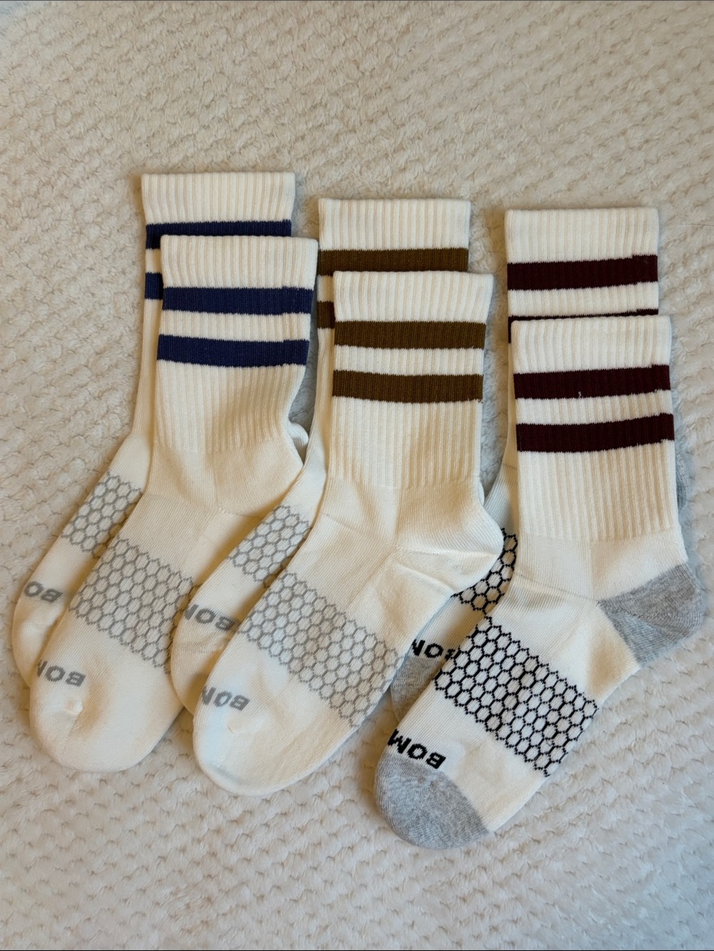 NWOT Bombas Vintage Stripes Half Calf Socks - Blue,Brown,Maroon Stripes -3 Pairs